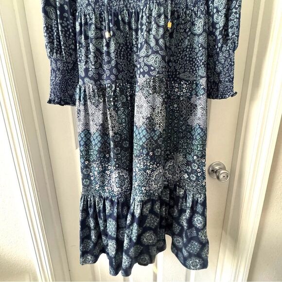 Michael Michael Kors Boho Patchwork Dress Navy Blue Paisley Print Size Small - Picture 5 of 7
